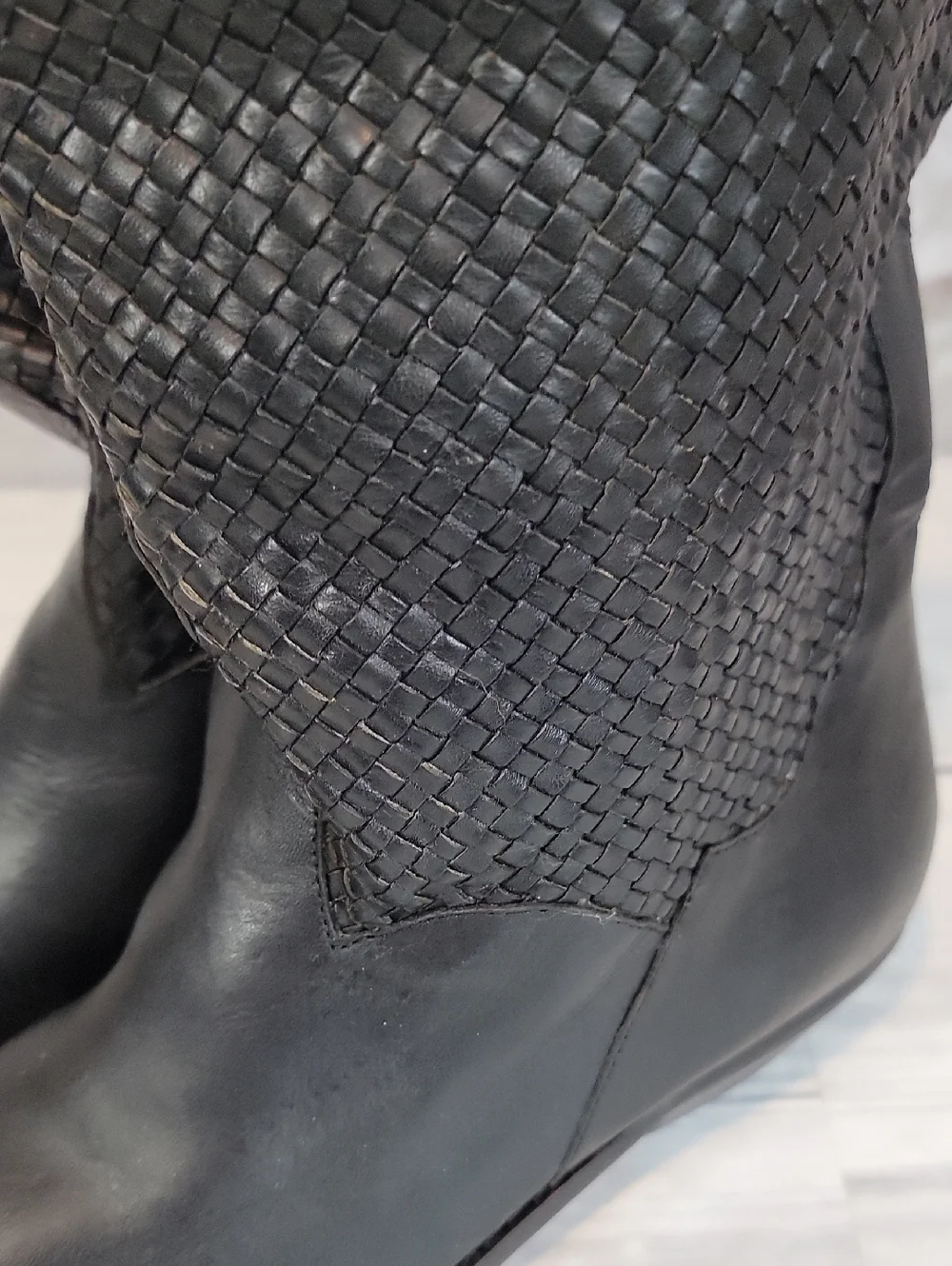 Unbranded Sample Black Woven Leather Mid-Calf Cowboy Boots - Women's Size 7